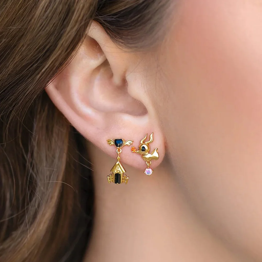 Nightmare Before Christmas Dog Zero Gold Dangle Stud Earrings